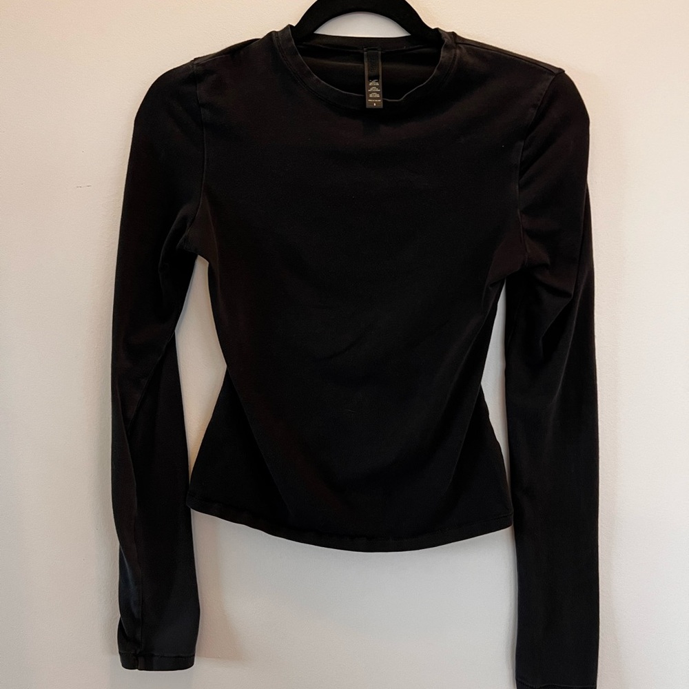 SKIMS Cotton Jersey Black Long Sleeve Top